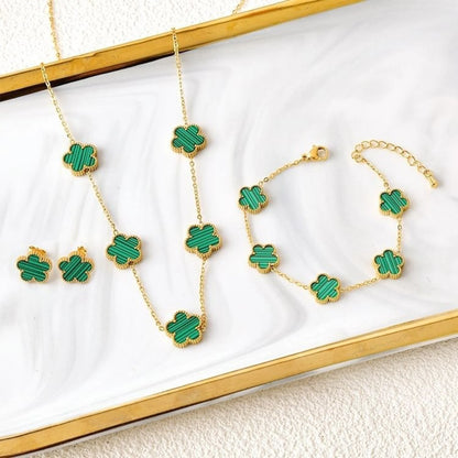 Parure Bijoux 3 Pièces Plaqué Or 18K – Élégance Florale