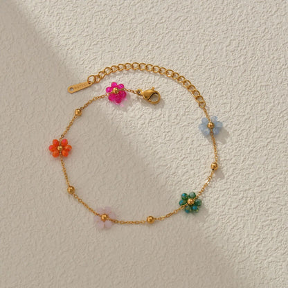 Colorful Flower Bracelet – Stainless Steel &amp; Gold Beads