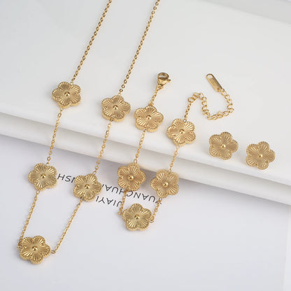 Parure Bijoux 3 Pièces Plaqué Or 18K – Élégance Florale