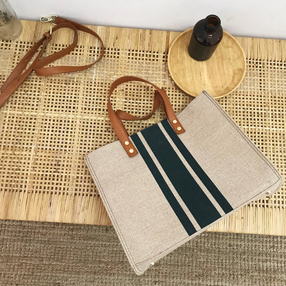 Striped Canvas Tote Bag – Casual Elegance &amp; Large Capacity