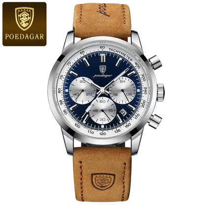 POEDAGAR Men's Watch – Luxury, Sport, Leather Strap