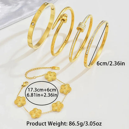 Bracelet Trèfle à Quatre Feuilles & Clou – Acier Inoxydable