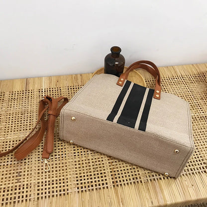 Striped Canvas Tote Bag – Casual Elegance &amp; Large Capacity