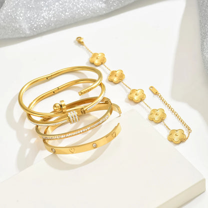 Bracelet Trèfle à Quatre Feuilles & Clou – Acier Inoxydable