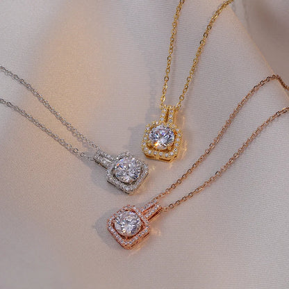 Classic Stainless Steel Chain Necklace &amp; Square Zircon Pendant