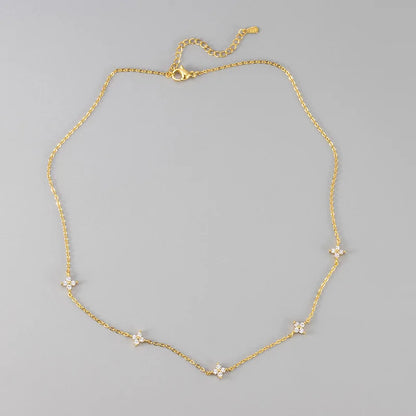 Collier Trèfle à Quatre Feuilles en Zircon – Plaqué Or 18K