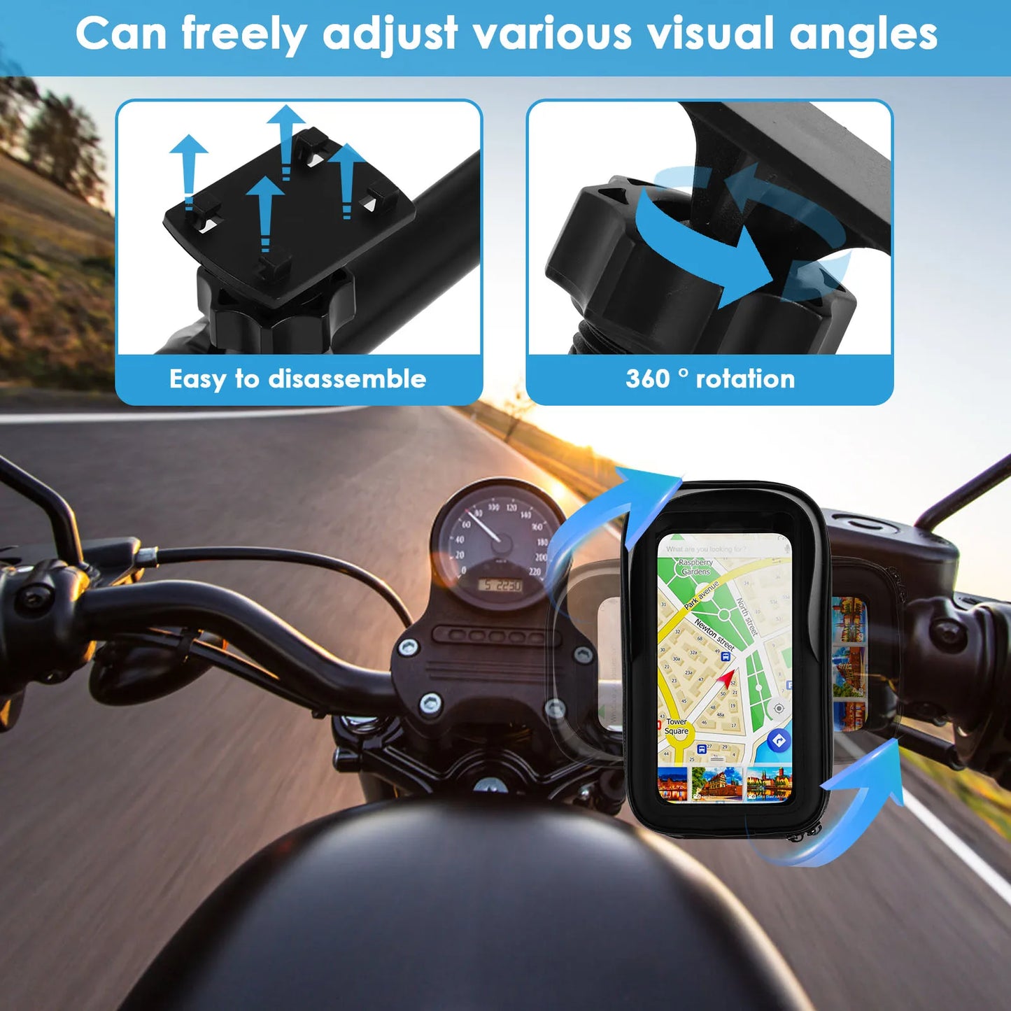 Sacoche Étanche avec Support Téléphone Rotatif à 360° – Vélo & Moto