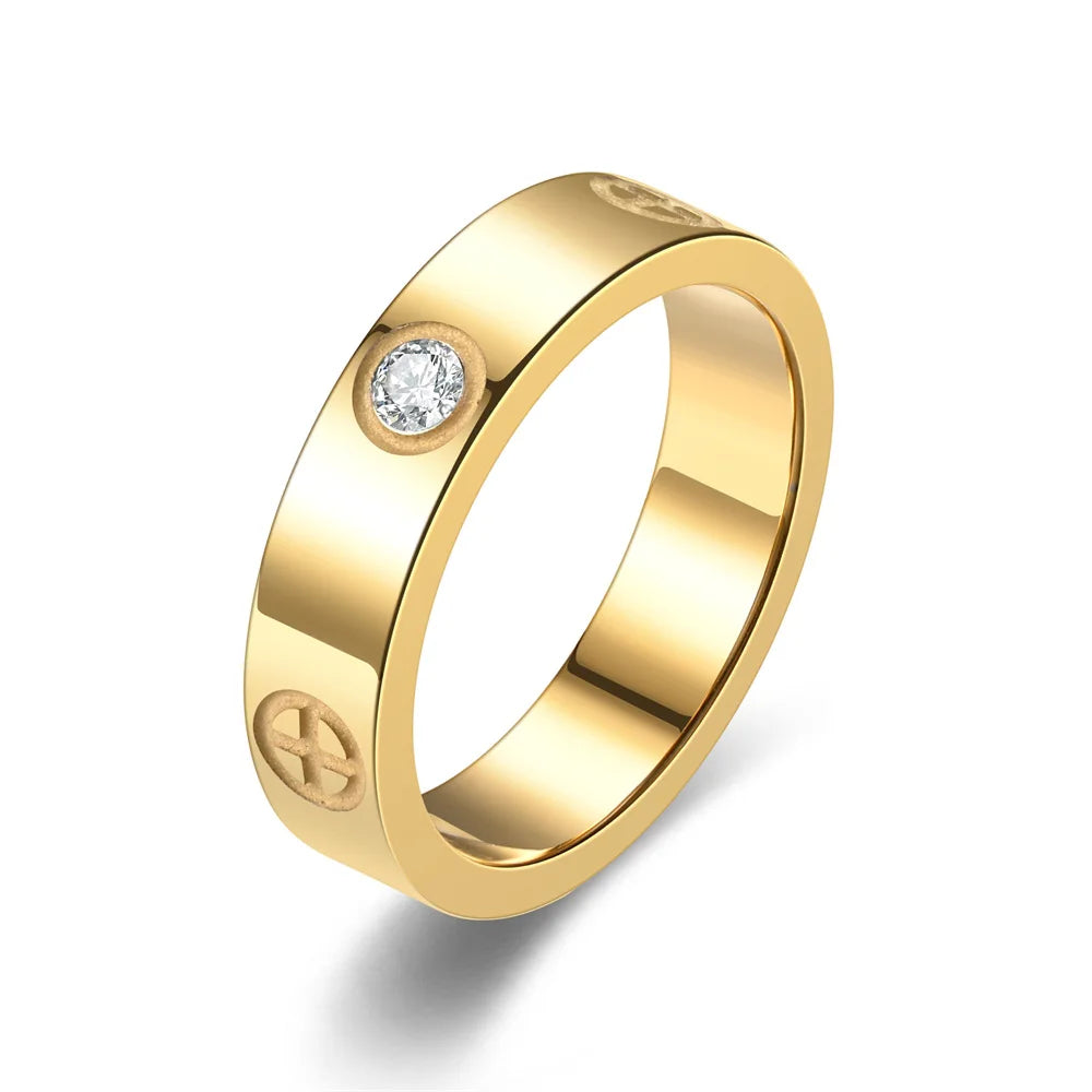 Love Cross Ring in Stainless Steel – Rose Gold Plated &amp; Crystals