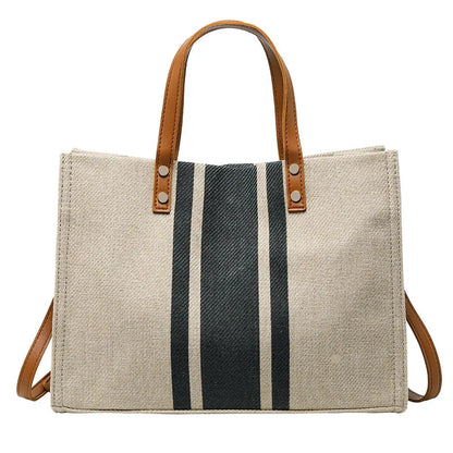 Striped Canvas Tote Bag – Casual Elegance &amp; Large Capacity