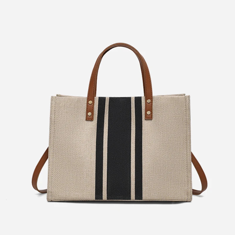 Striped Canvas Tote Bag – Casual Elegance &amp; Large Capacity
