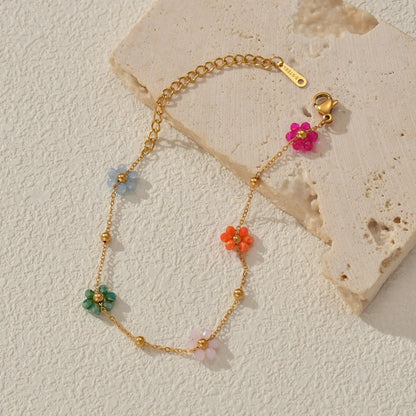 Colorful Flower Bracelet – Stainless Steel &amp; Gold Beads