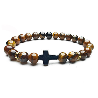 8mm Natural Stone Beaded Cross Bracelet