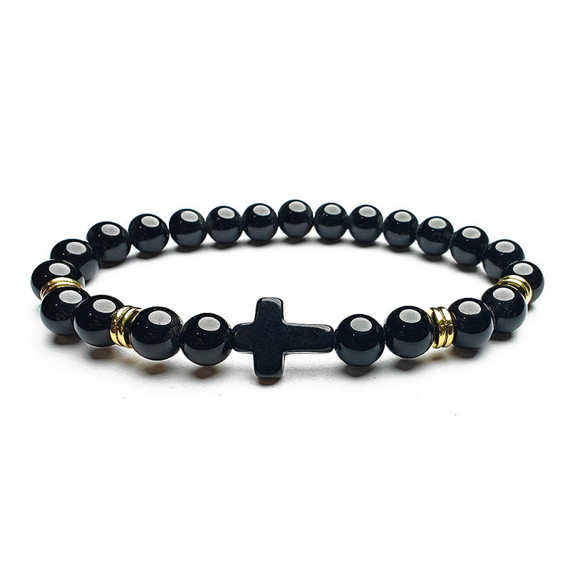 8mm Natural Stone Beaded Cross Bracelet
