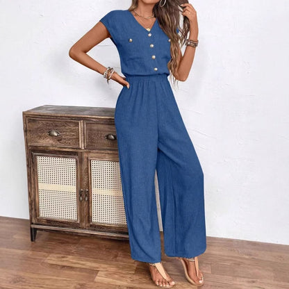 Combinaison Femme à Col V avec Boutons & Poches
