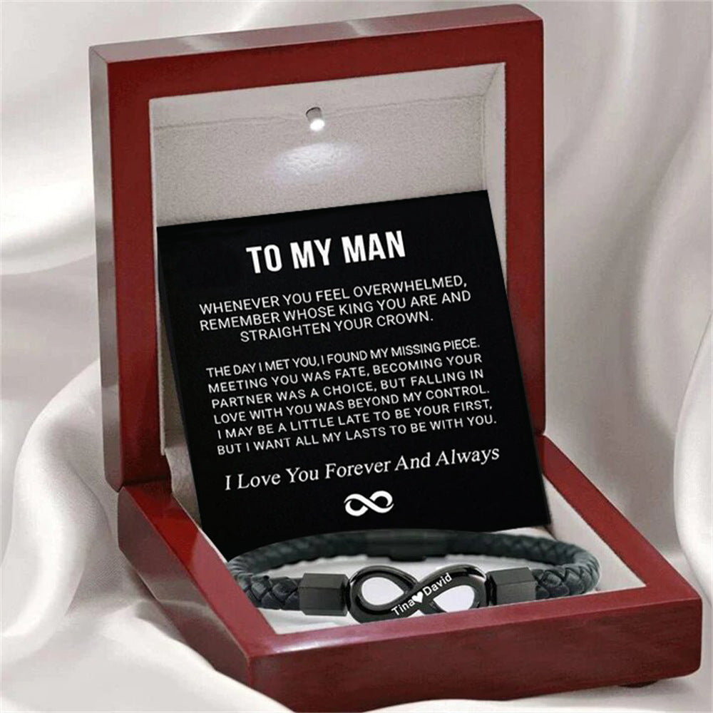 Bracelet Homme en Cuir & Acier Inoxydable Noir