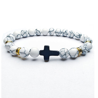 8mm Natural Stone Beaded Cross Bracelet