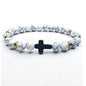 8mm Natural Stone Beaded Cross Bracelet