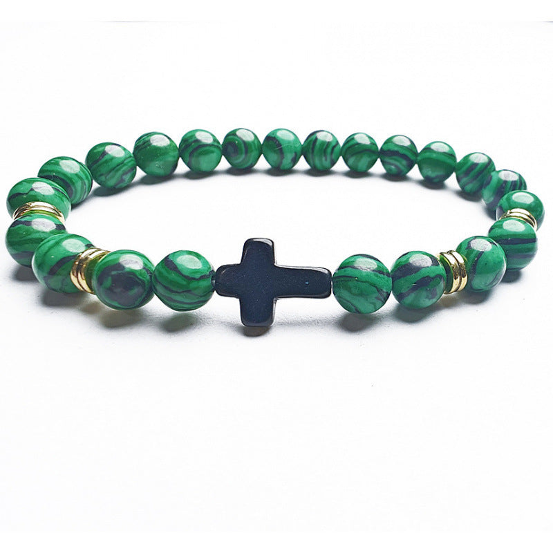 8mm Natural Stone Beaded Cross Bracelet