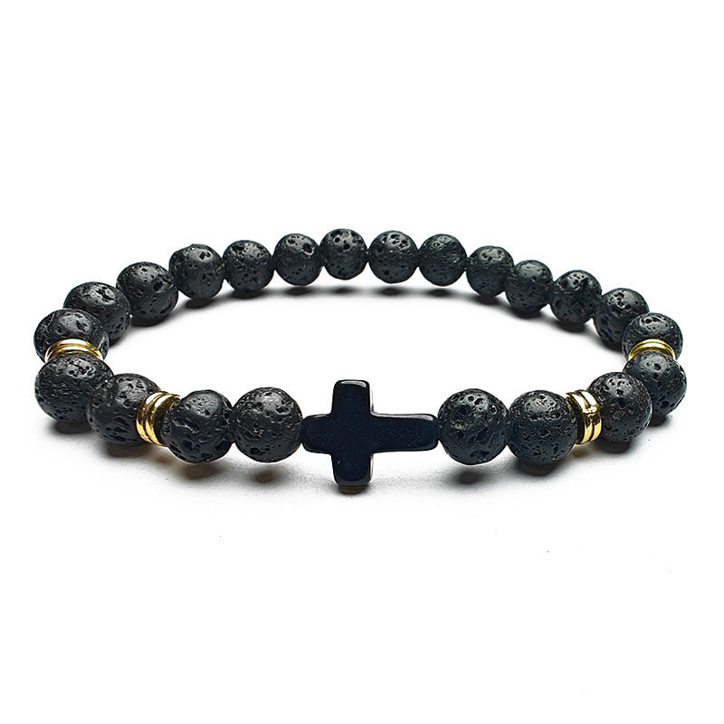 8mm Natural Stone Beaded Cross Bracelet