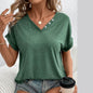 T-shirt Femme à Col V Boutonné